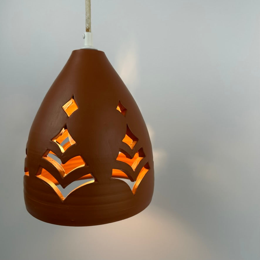 Pierced Terracotta Plug-in Pendant Lamp