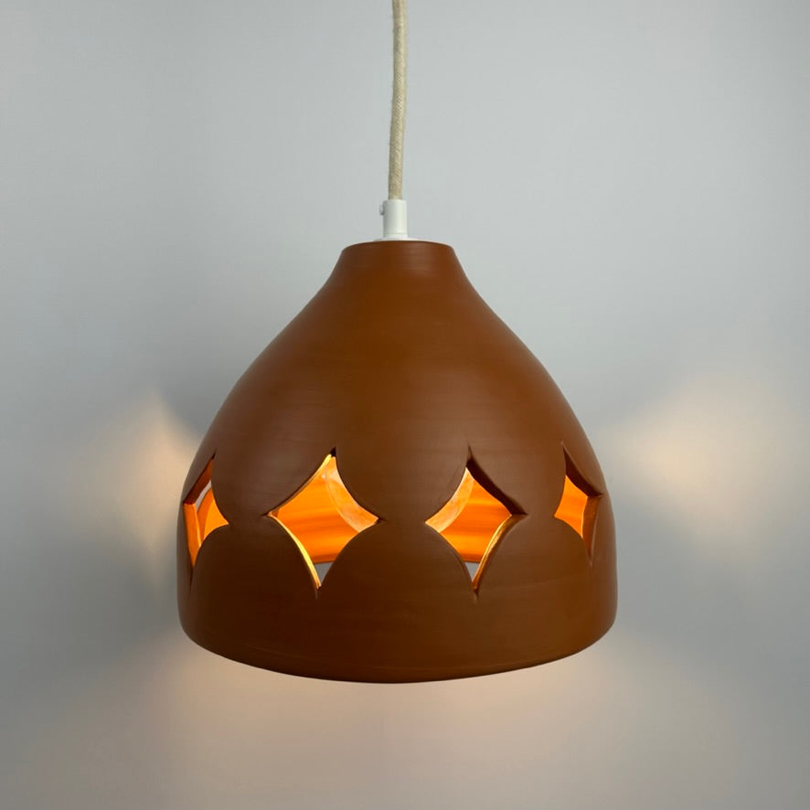 Pierced Terracotta Plug-in Pendant Lamp