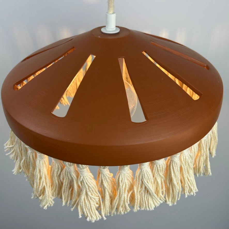 Pierced Terracotta Plug-in Pendant Lamp with Fringe