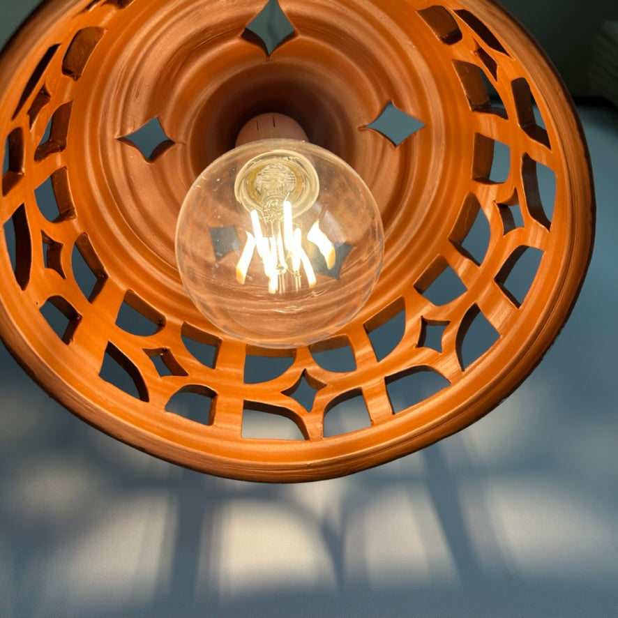 Pierced Terracotta Plug-in Pendant Lamp