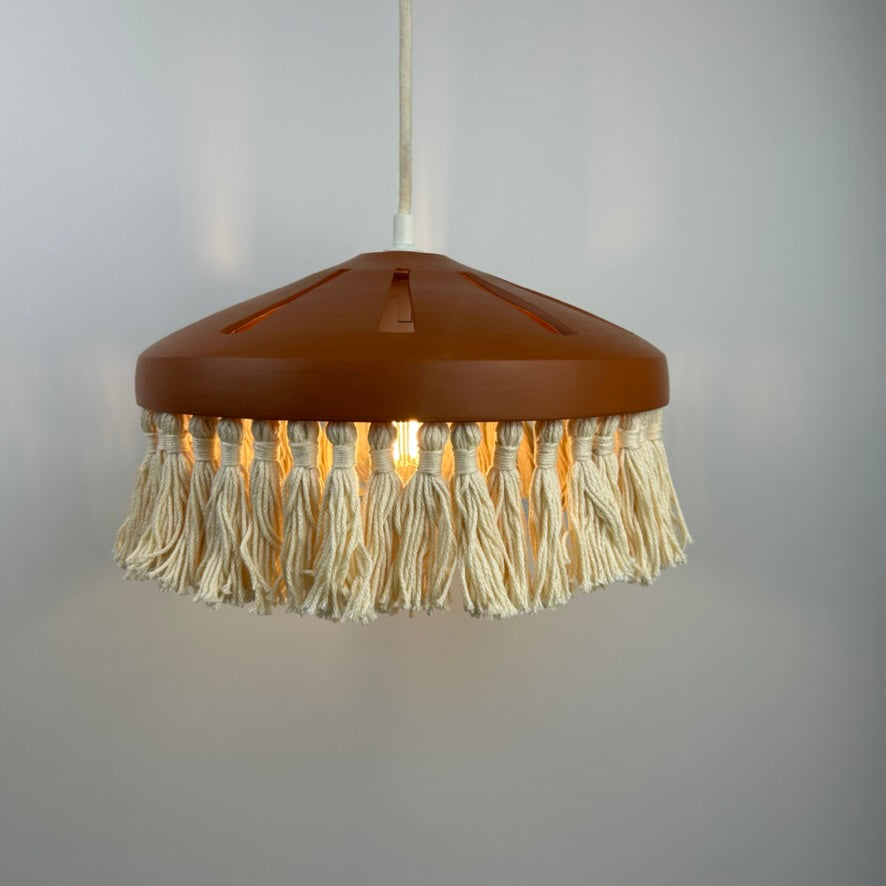 Pierced Terracotta Plug-in Pendant Lamp with Fringe