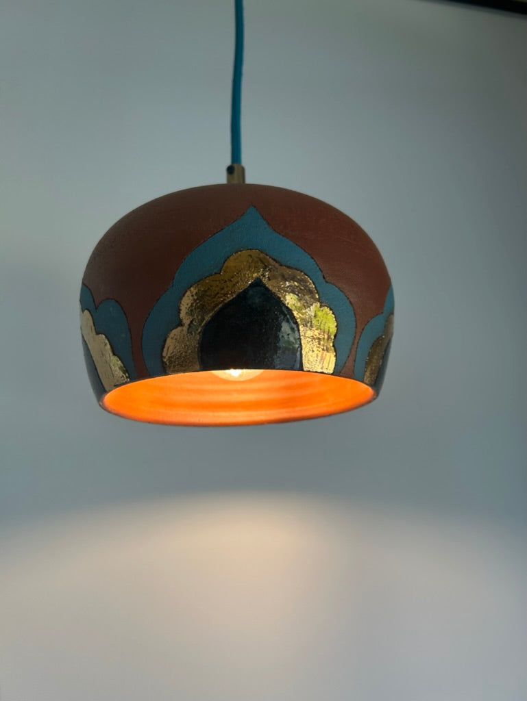 Terracotta & bling plug-in pendant lamp
