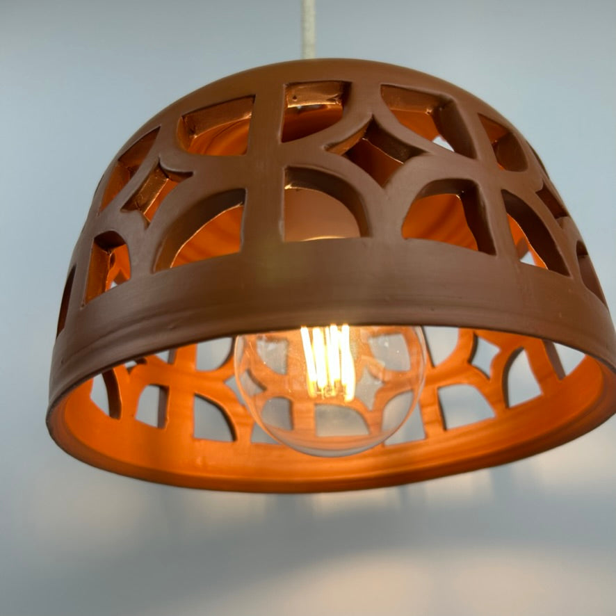 Pierced Terracotta Plug-in Pendant Lamp