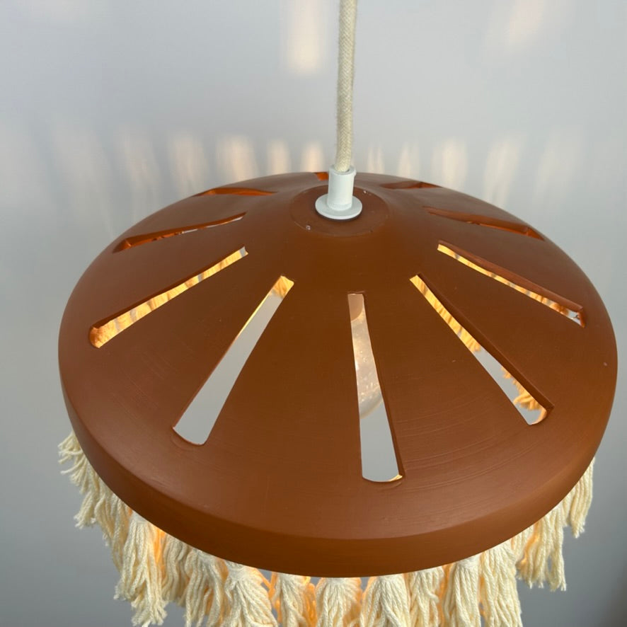 Pierced Terracotta Plug-in Pendant Lamp with Fringe