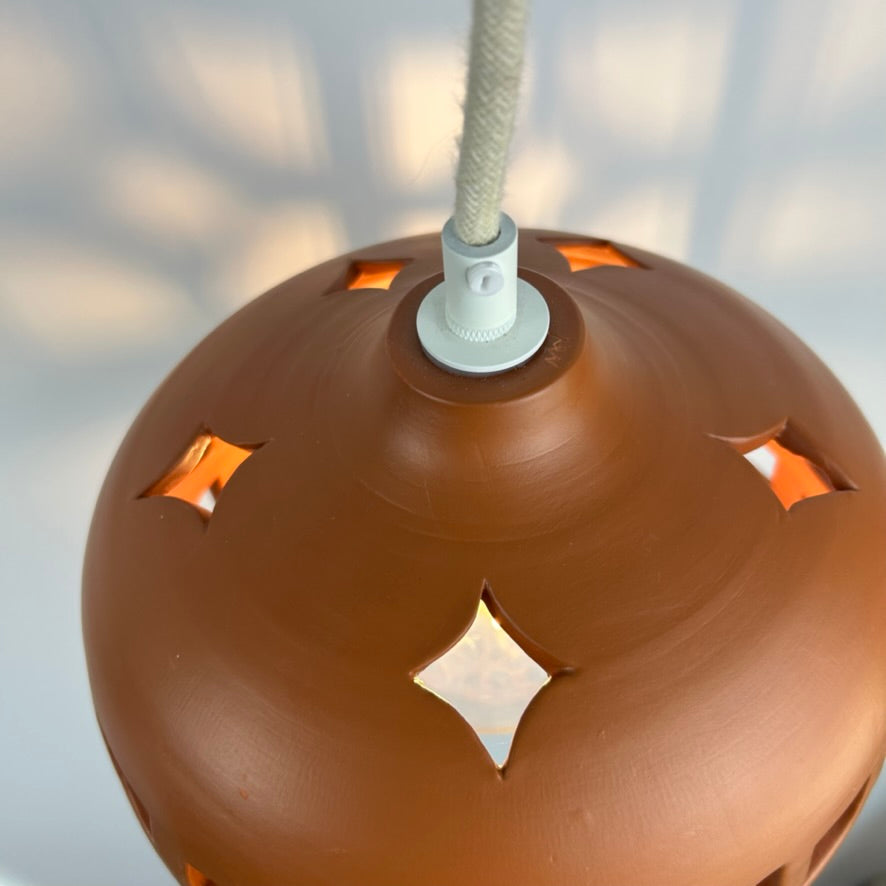 Pierced Terracotta Plug-in Pendant Lamp