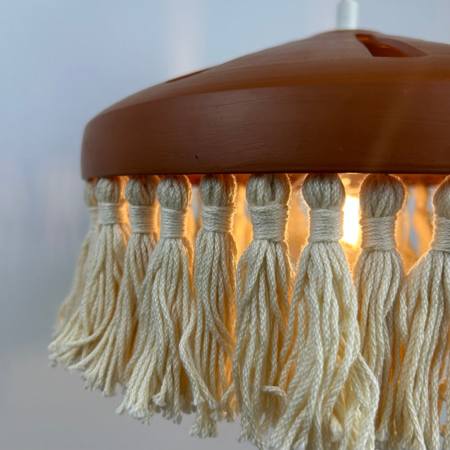 Pierced Terracotta Plug-in Pendant Lamp with Fringe