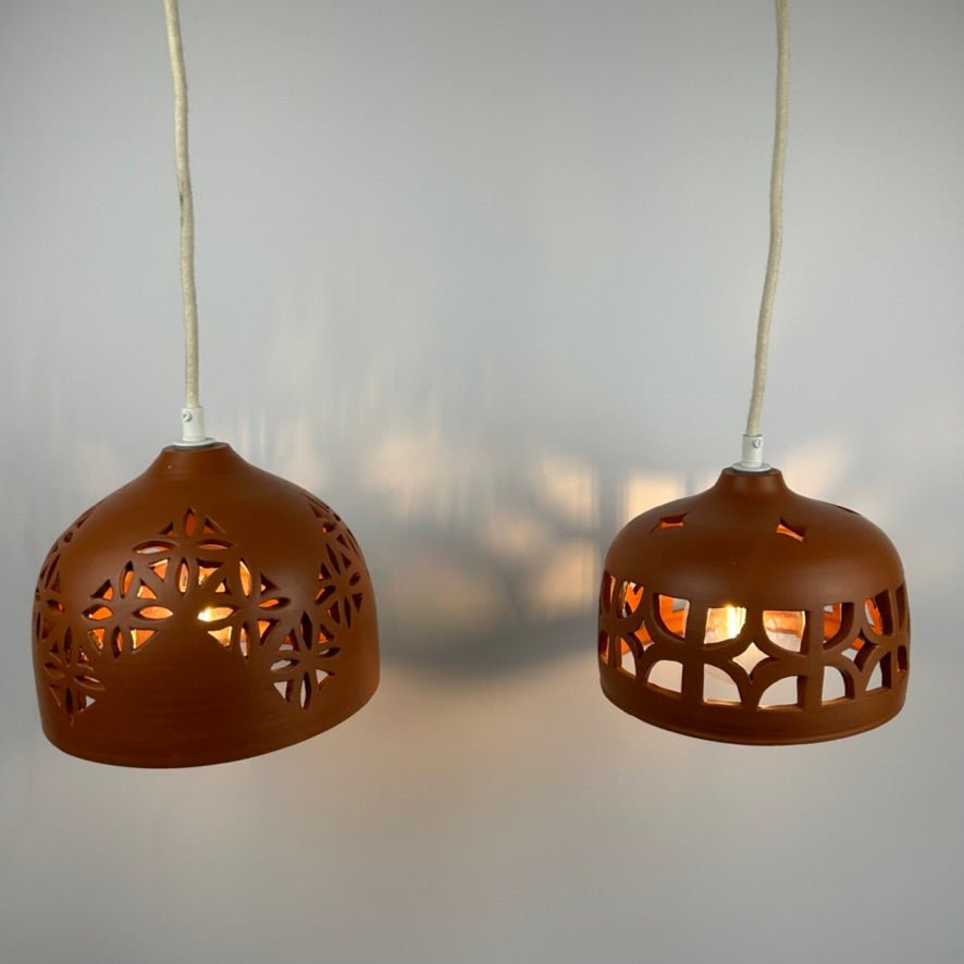 Pierced Terracotta Plug-in Pendant Lamp