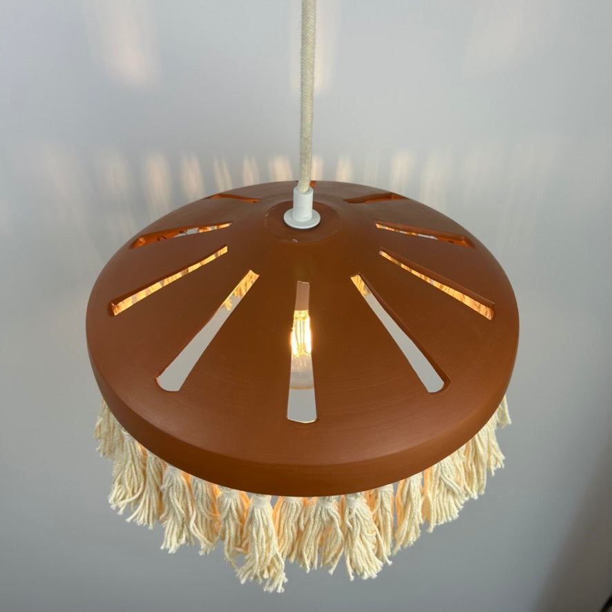 Pierced Terracotta Plug-in Pendant Lamp with Fringe