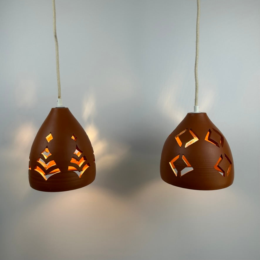 Pierced Terracotta Plug-in Pendant Lamp