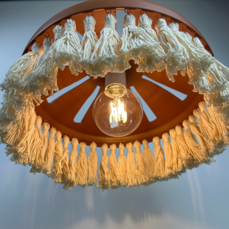 Pierced Terracotta Plug-in Pendant Lamp with Fringe