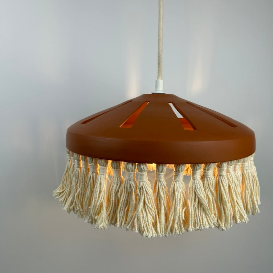 Pierced Terracotta Plug-in Pendant Lamp with Fringe
