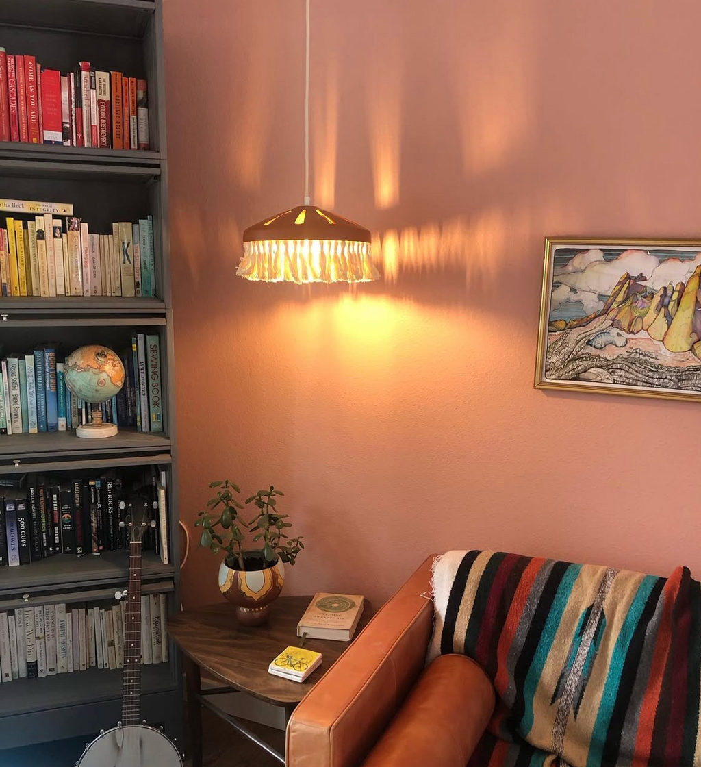 Pierced Terracotta Plug-in Pendant Lamp with Fringe