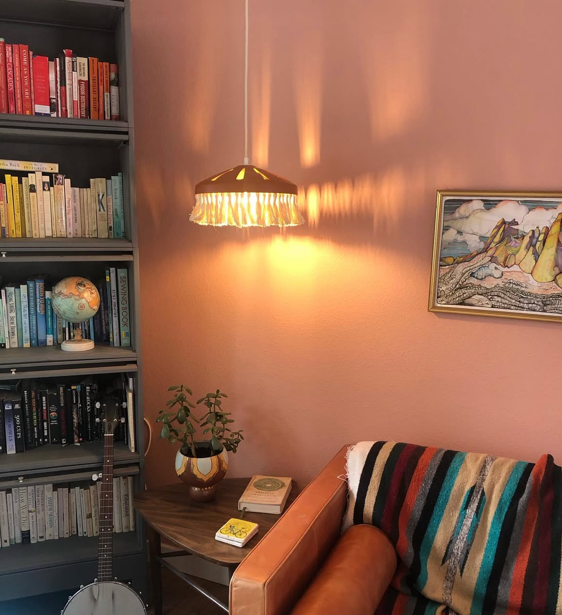 Pierced Terracotta Plug-in Pendant Lamp with Fringe