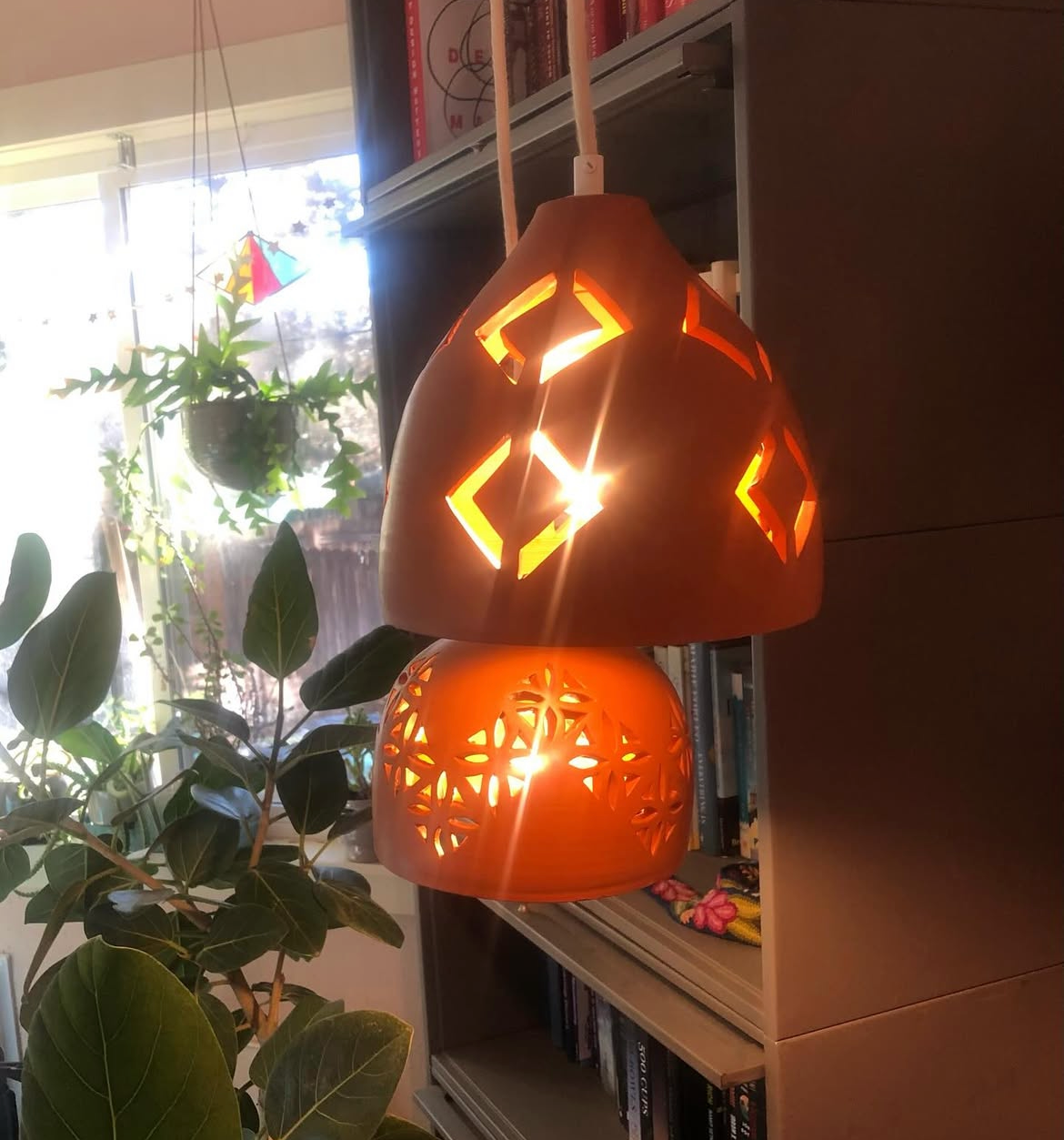 Pierced Terracotta Plug-in Pendant Lamp